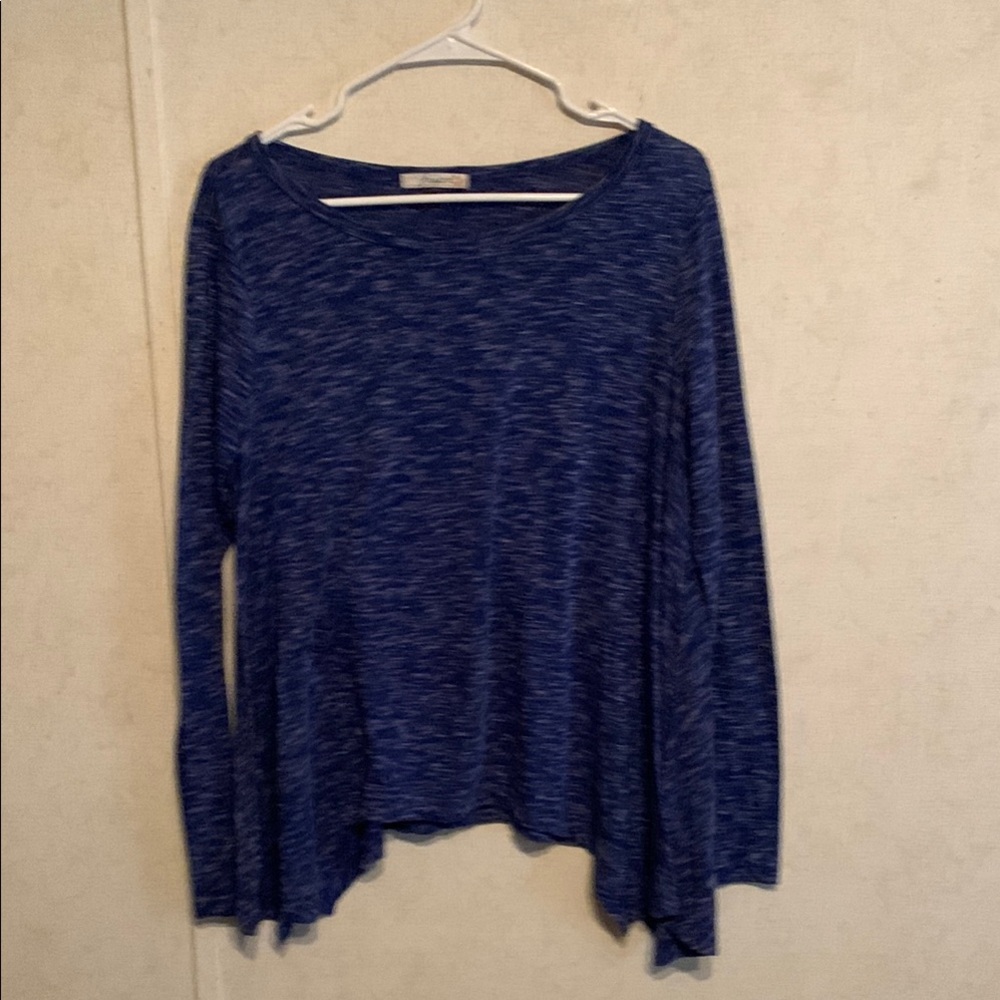 Blue Long Sleeve Tee with asymmetrical hem